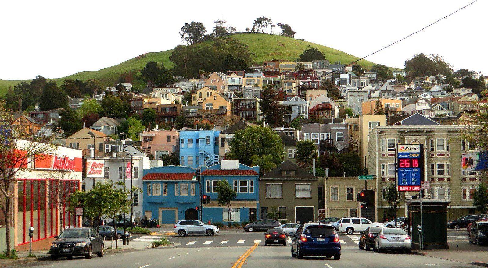 Colourful houses climbing Bernal Heights, San Francisco.